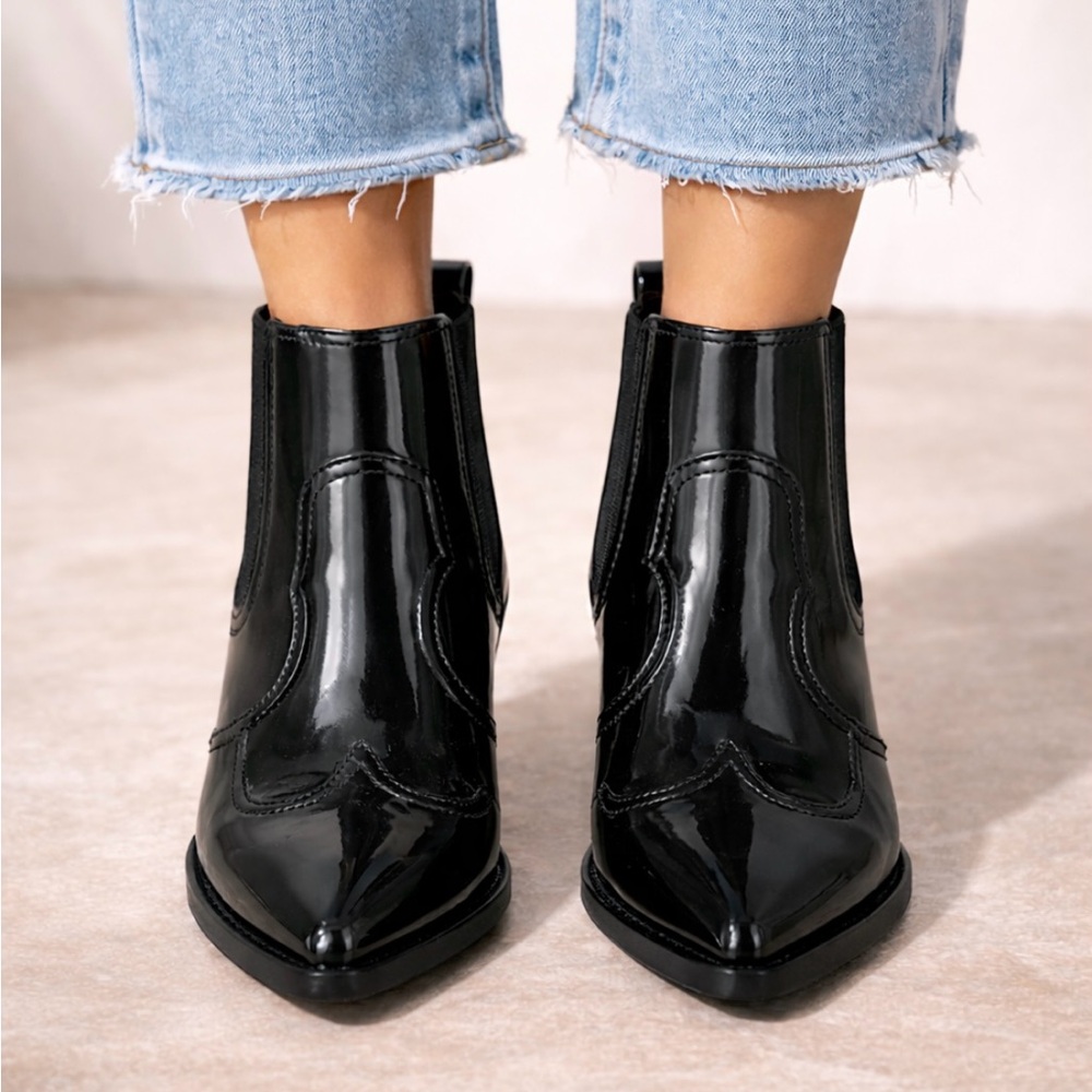 Sam Edelman Western Black Leather Ankle Boots Size 7 M